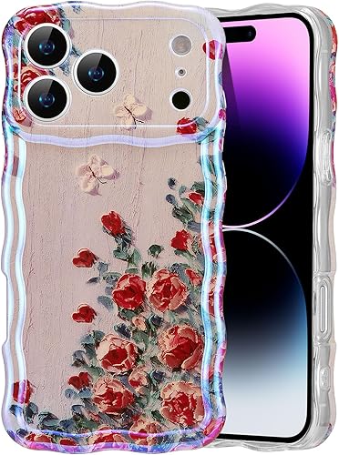 Miniatura 16 de EYZUTAK - Funda protectora de TPU para iPhone 12 Pro, estilo retro colorido, diseño láser brillante de pintura al óleo, estampado floral, borde Azul