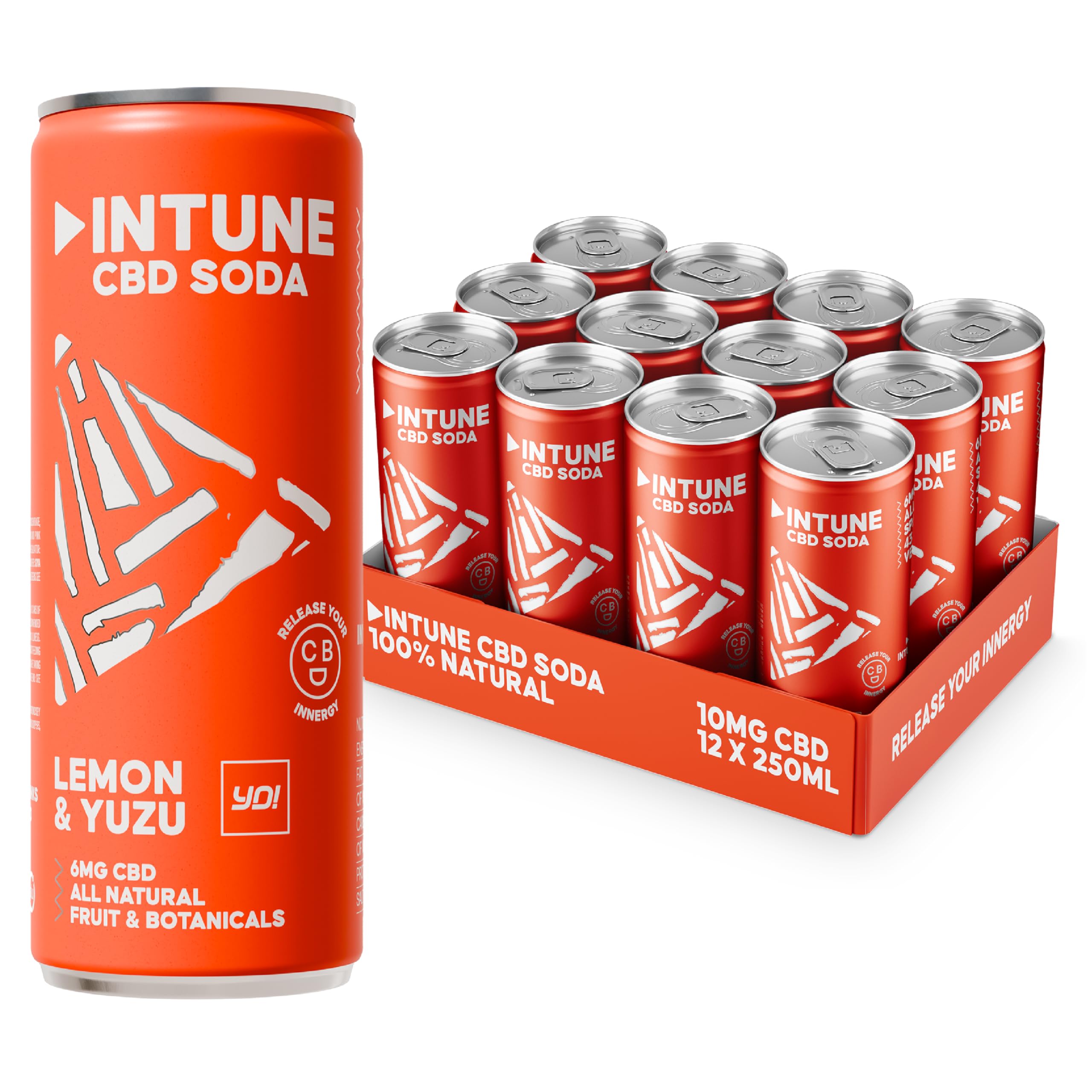 INTUNE Lemon & Yuzu Sparkling CBD |Natural & Vegan | Low Calorie Soft Drink | 12 x 250ml Cans