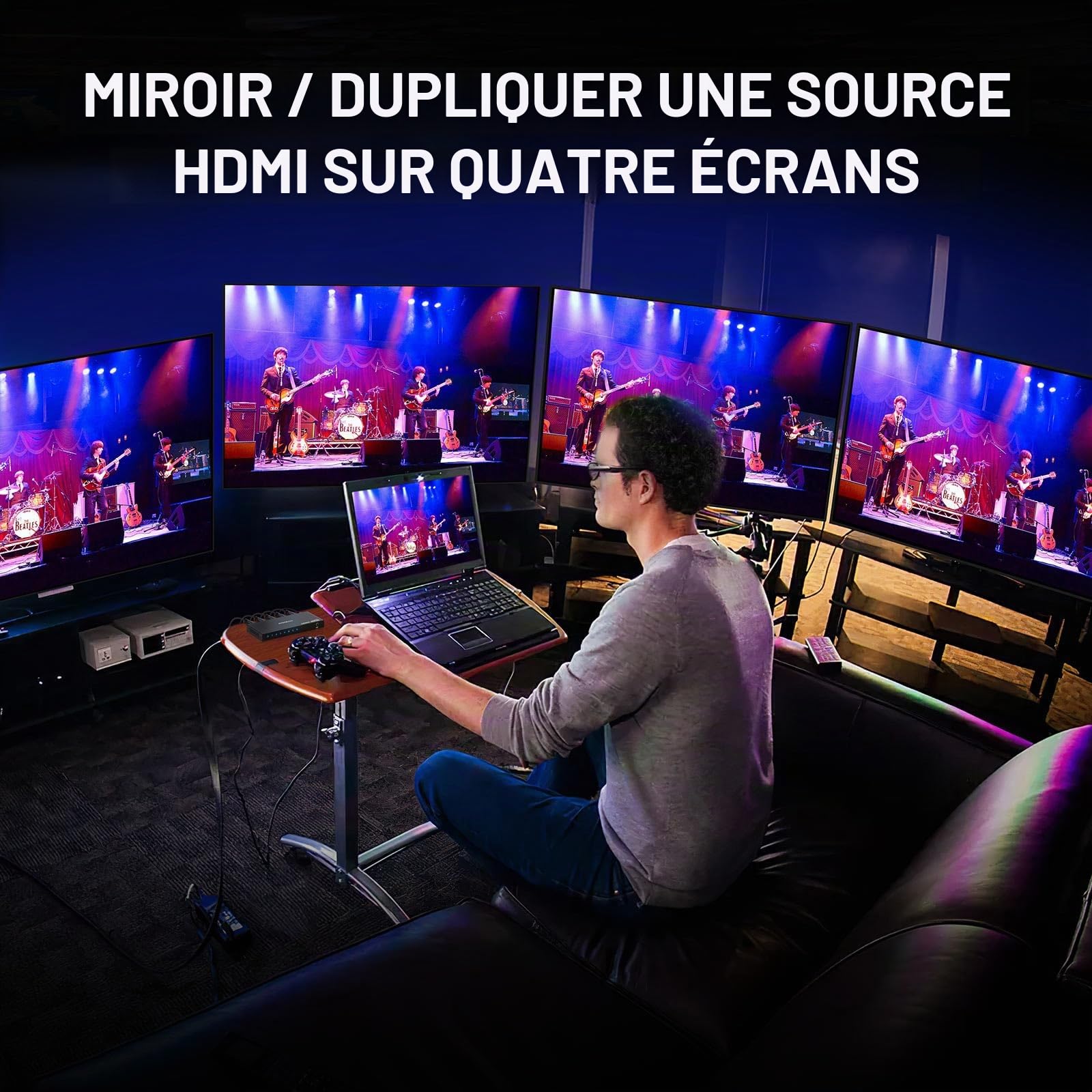 HDMI Splitter 1 in 4 Out 4K 60Hz 4:4:4, AVIDGRAM Répartiteur HDMI 4 Sorties avec Copy, Downscaler et Auto Mode pour Double Affichage identique Soutien1080p 120Hz HDMI2.0 HDCP 2.2 HDR10 18Gbps 3D