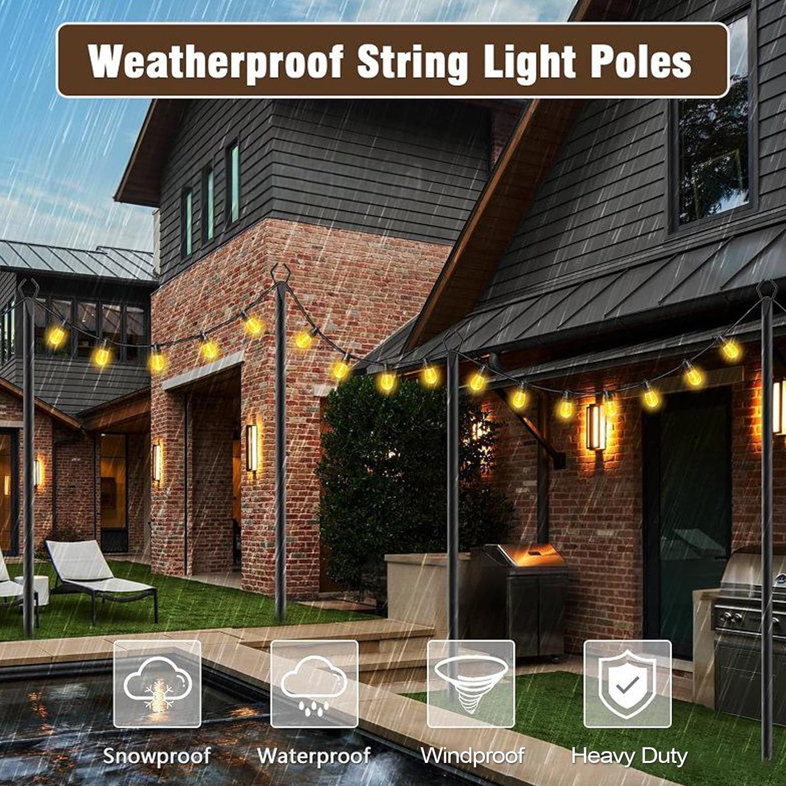 Poste de guirnalda de luces Resistente, antiviento e impermeable