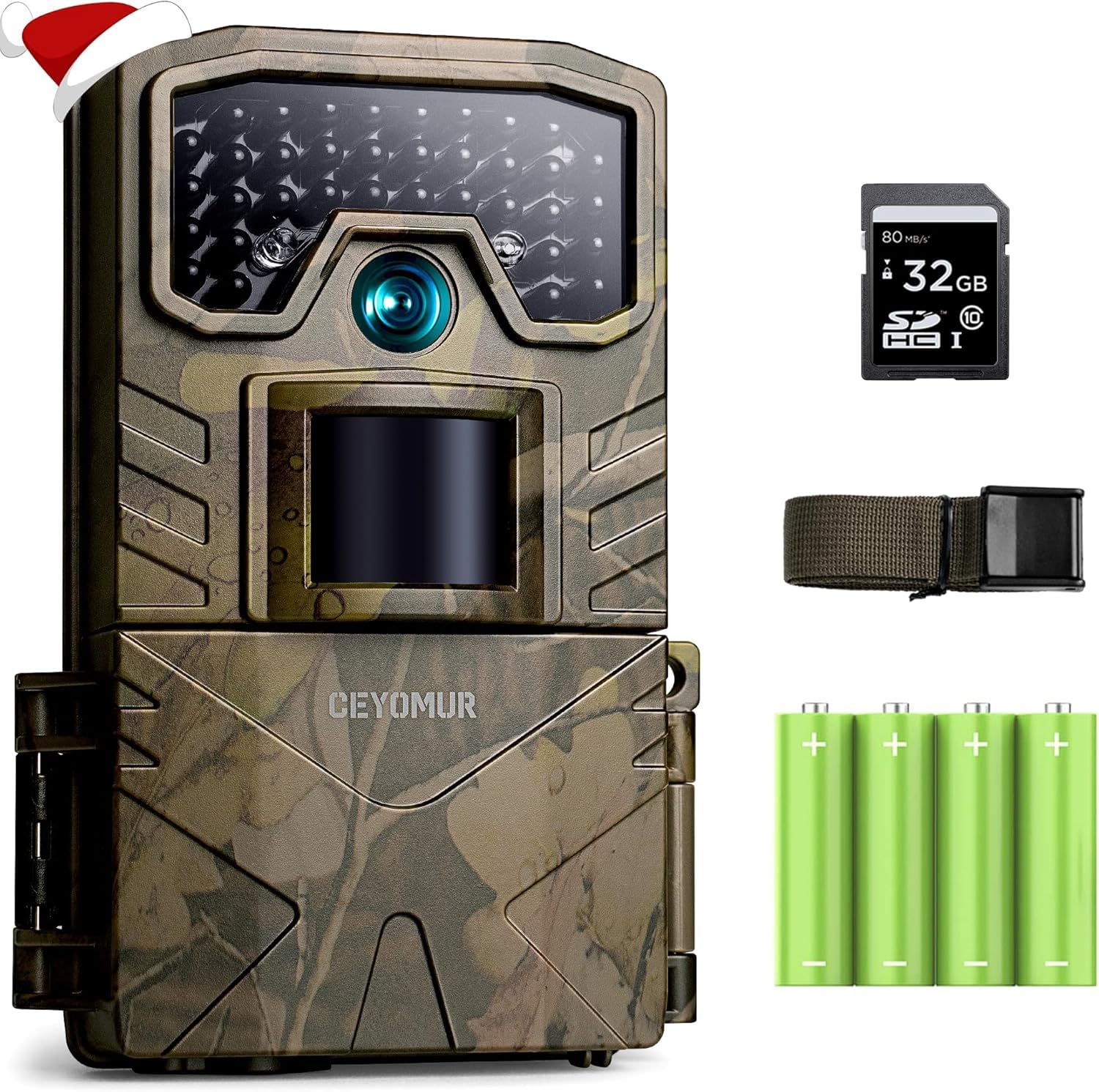 CEYOMUR Fototrappola 48MP 4K 30fps, Fotocamera caccia con IR Visione Notturna, Timer e Design Impermeabile IP66 con scheda SD da 32GB e batterie per la Caccia e l'osservazione la Fauna