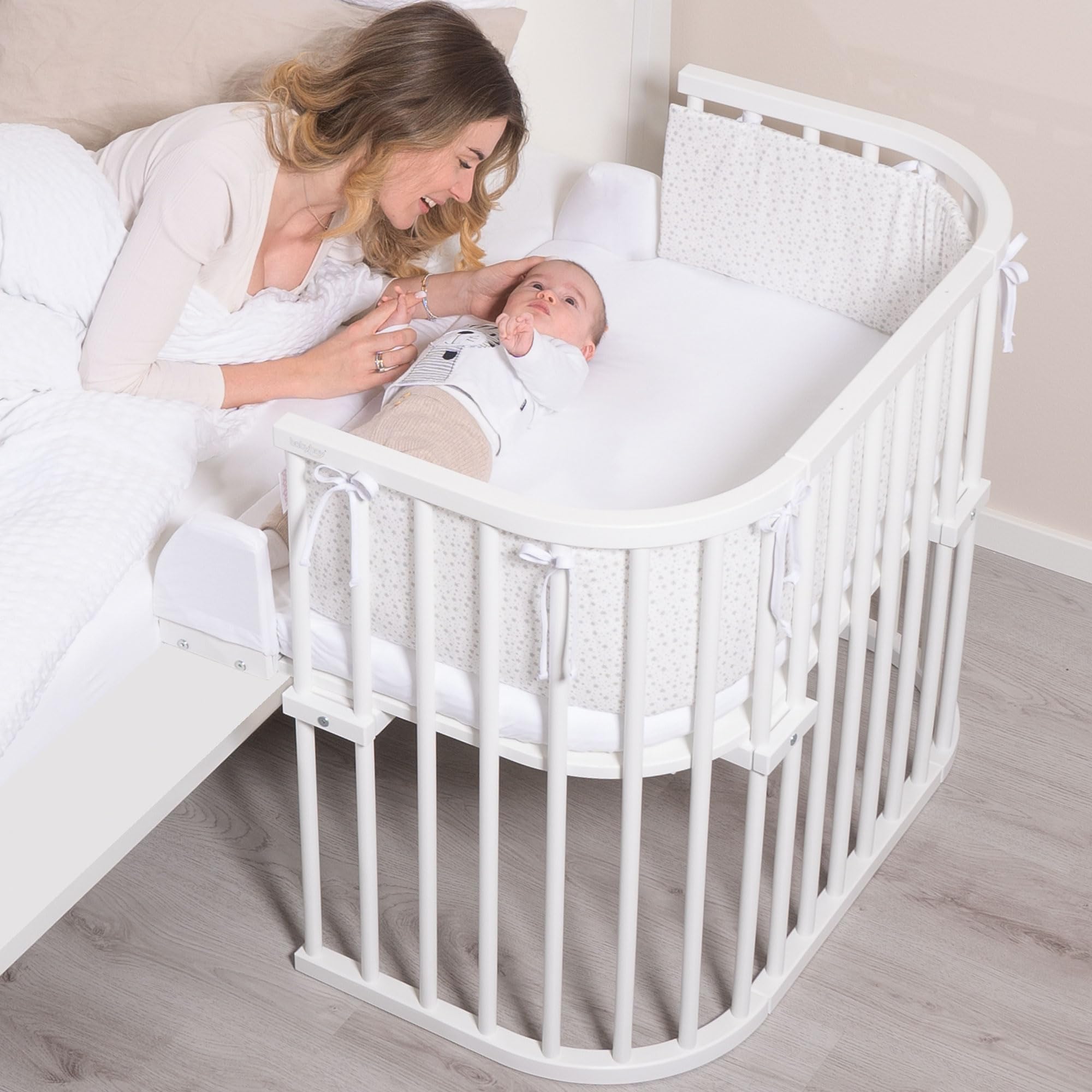 babybay Verlängerungsseite Natur unbehandelt inkl. Matratzenergänzung weiß passend für Modell Maxi, Boxspring und Comfort Plus