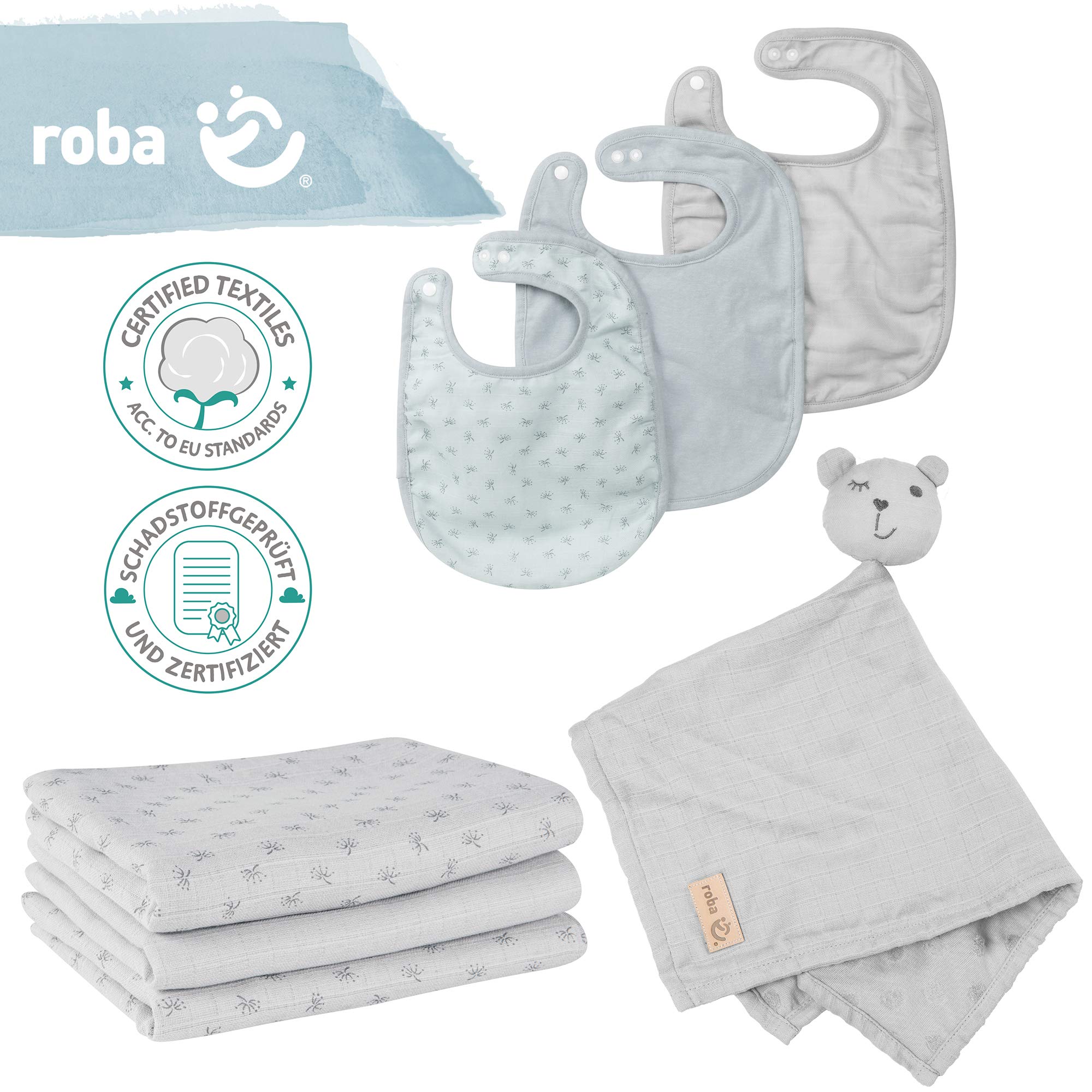 roba Set de regalo orgánico Baby Essentials 'Lil Planet' gris plata de algodón orgánico GOTS sostenible