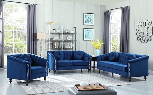 Juego de sofá seccional, sofás tapizados Chesterfield de microfibra con botón de estilo acolchonado, brazos de desplazamiento y cabeza de clavo para