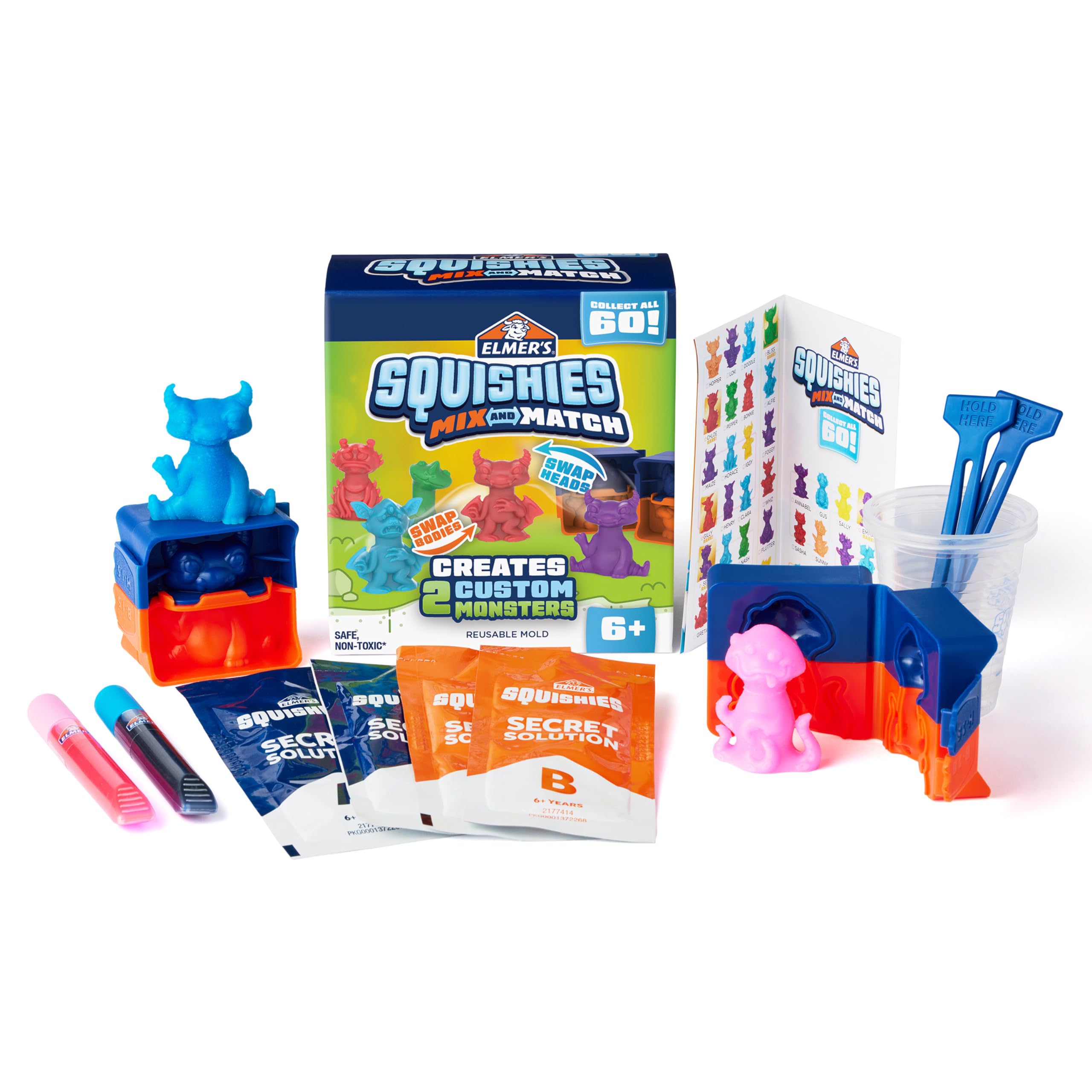 Elmer’s Squishies Mix and Match DIY Squishy Toys Kids Crafts Creates 2 Mix and Match Characters 12 Piece Kit