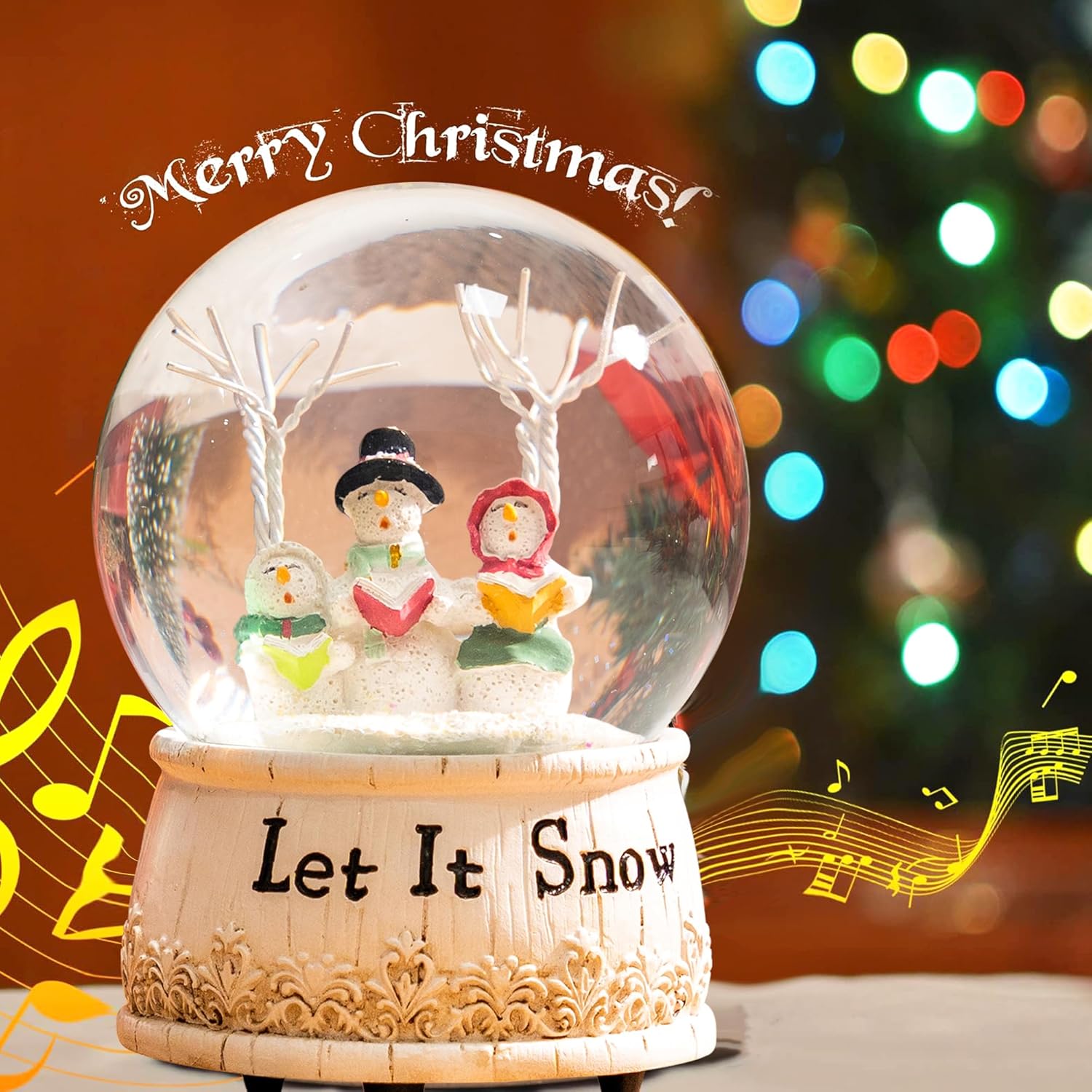 Christmas Musical Snow Globe Polystone Water Glass Snow Globe for Holiday, Snowman(Let it Snow) - Image 3