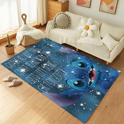 Miniatura 3 de Alfombra de área animada de dibujos animados, bonita alfombra de animales azules, alfombra de personaje animado de dibujos animados para dormitorio,