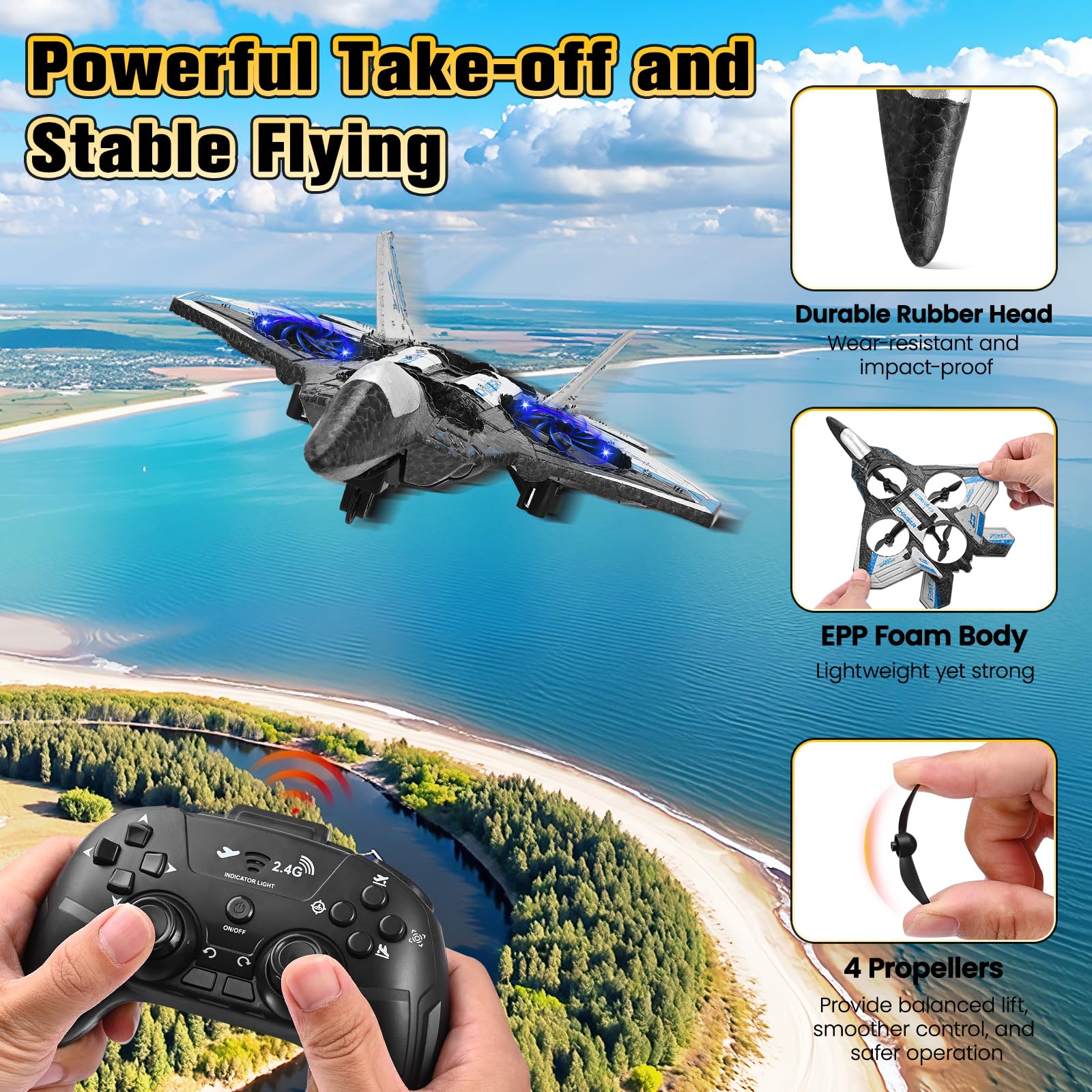 Getto da combattimento 4D RC con illuminazione a LED, 3 modalità di velocità, clip a 360° e rulli acrobazie, 2 batterie ricaricabili, facile da volare per bambini e principianti