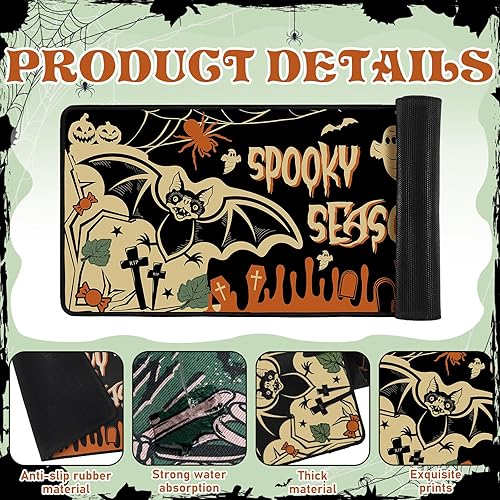 Miniatura 3 de Juego de 3 alfombras y tapetes góticos de cocina, vintage, gótico, espeluznante, calabaza, antideslizante, retro, esqueleto, bruja, murciélago,