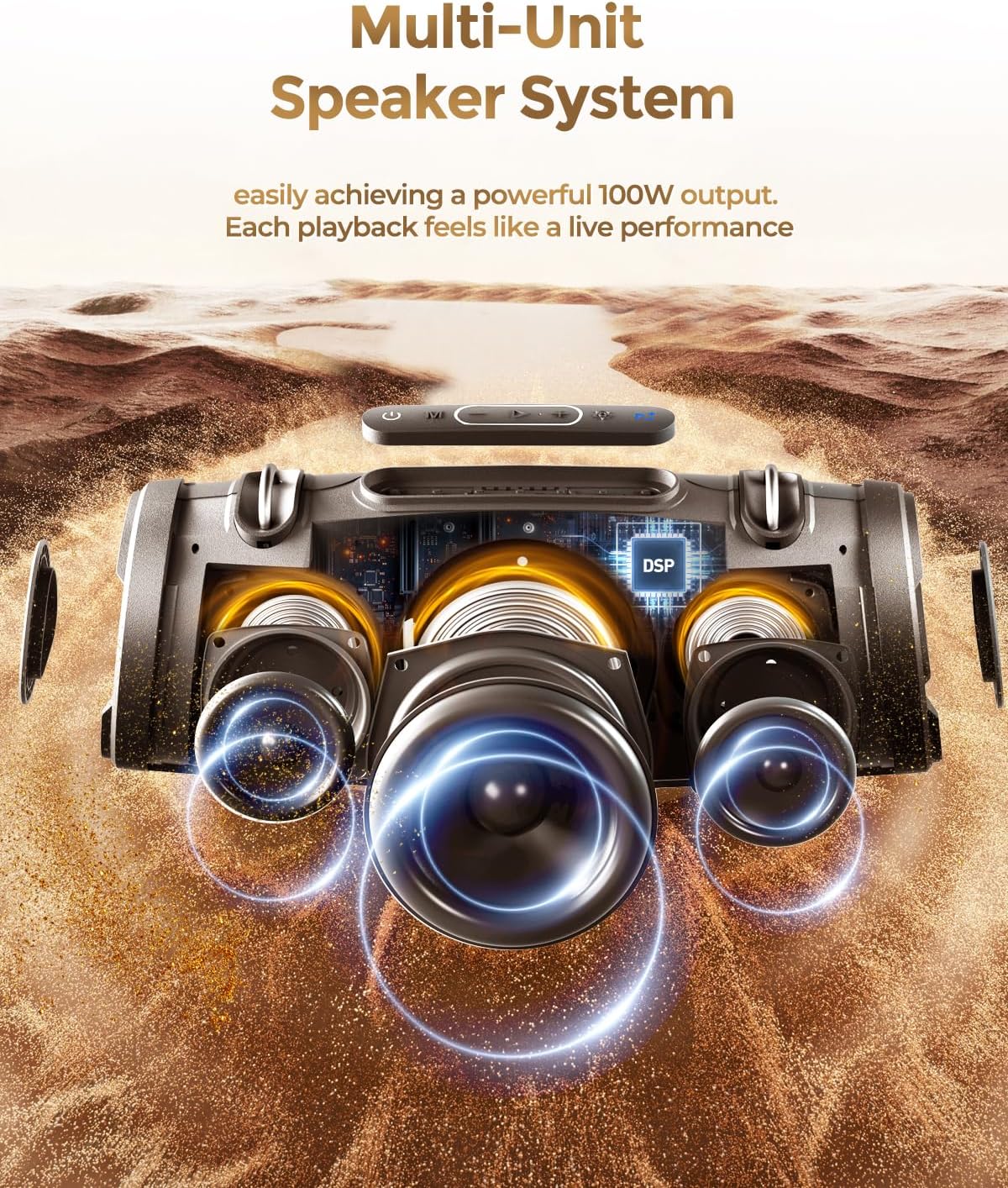 120W Max Portable Speaker - Exceptional Sound Quality with Deep Bass, Exclusive Acoustic Design, Ideal for Indoor & Outdoor Use, Bluetooth, AUX & USB Connectivity - Image 3