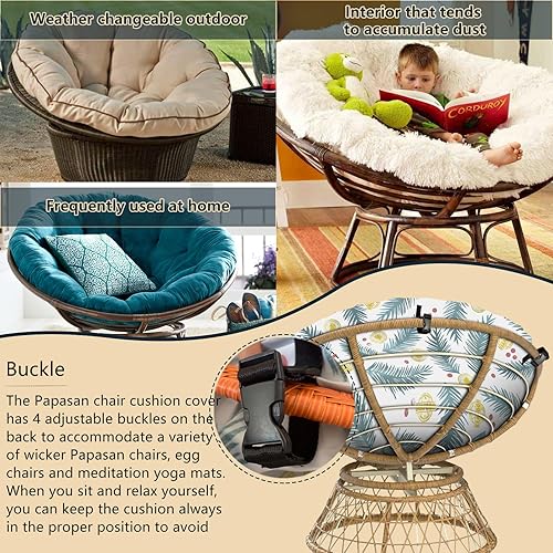 Miniatura 4 de Papasan - Fundas de cojín de 55 pulgadas de profundidad, color flor de hoja azul, 600D, impermeable, resistente, tela Oxford, para patio al aire