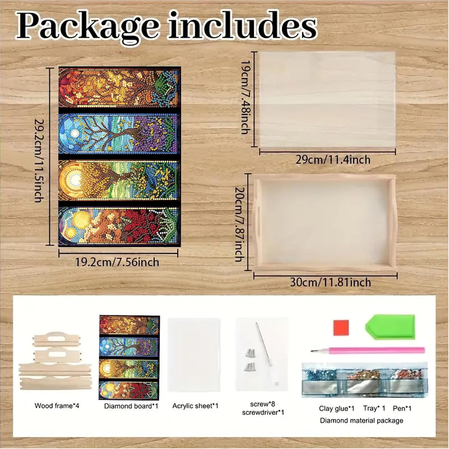 5D Diamond Art Painting Wooden Tray with Lids and Handles, Creative Diamond Art Serving Trays, Diamond Art Kits for Adults, Diamond Art Painting Trays for Bar, Breakfast-06-Four Seasons Scenery
