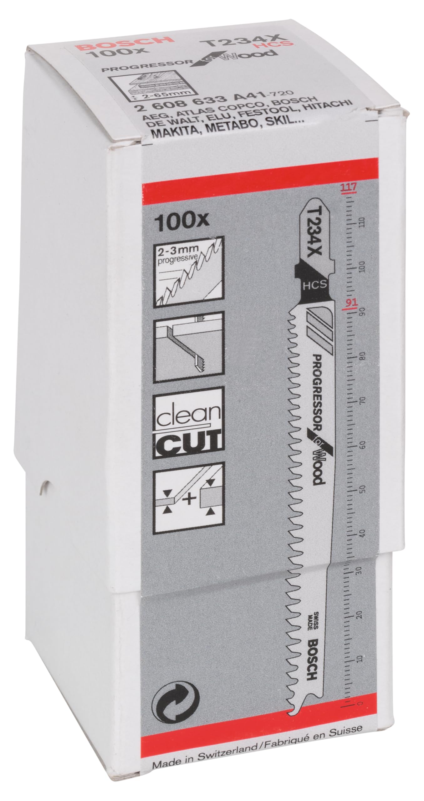 Bosch Lame De Scie Sauteuse U 234 X Progressor - Lot De 3 - Pas 2-3mm, 108mm, Coupes Nettes Dans Bois Épais Et Mince
