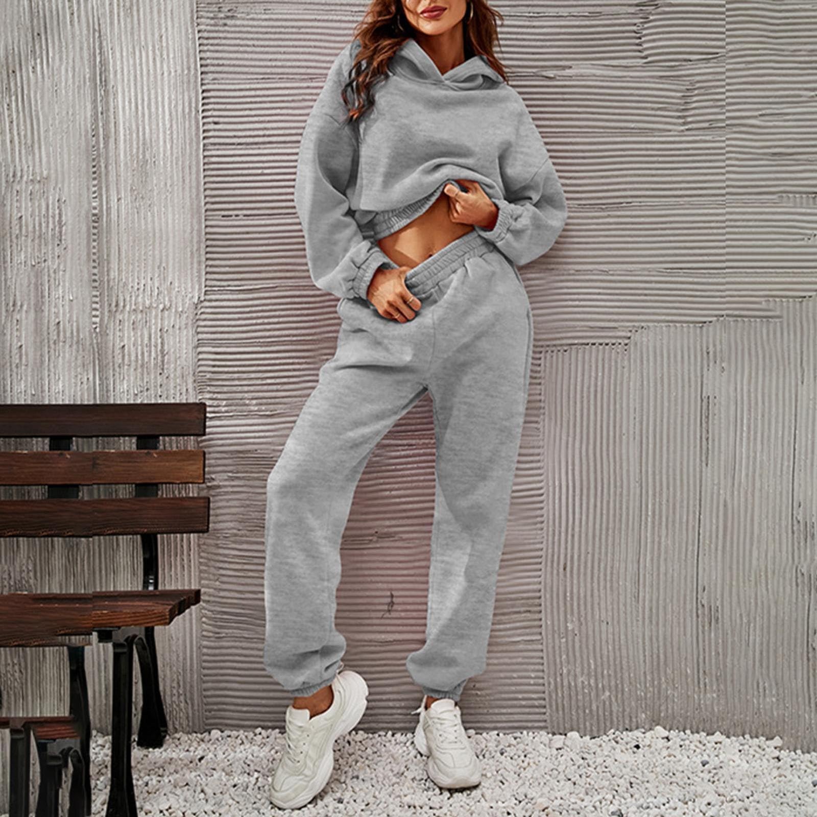 Tuta Sportiva Donna 2 Pezzi Casual Vita Alta Tuta Elegante Manica Lunga Set Sportivo Comoda Da Ginnastica Completi Con Cappuccio a Maniche Lunghe Fitness Tracksuit Da Casa Per Yoga Autunno Inverno