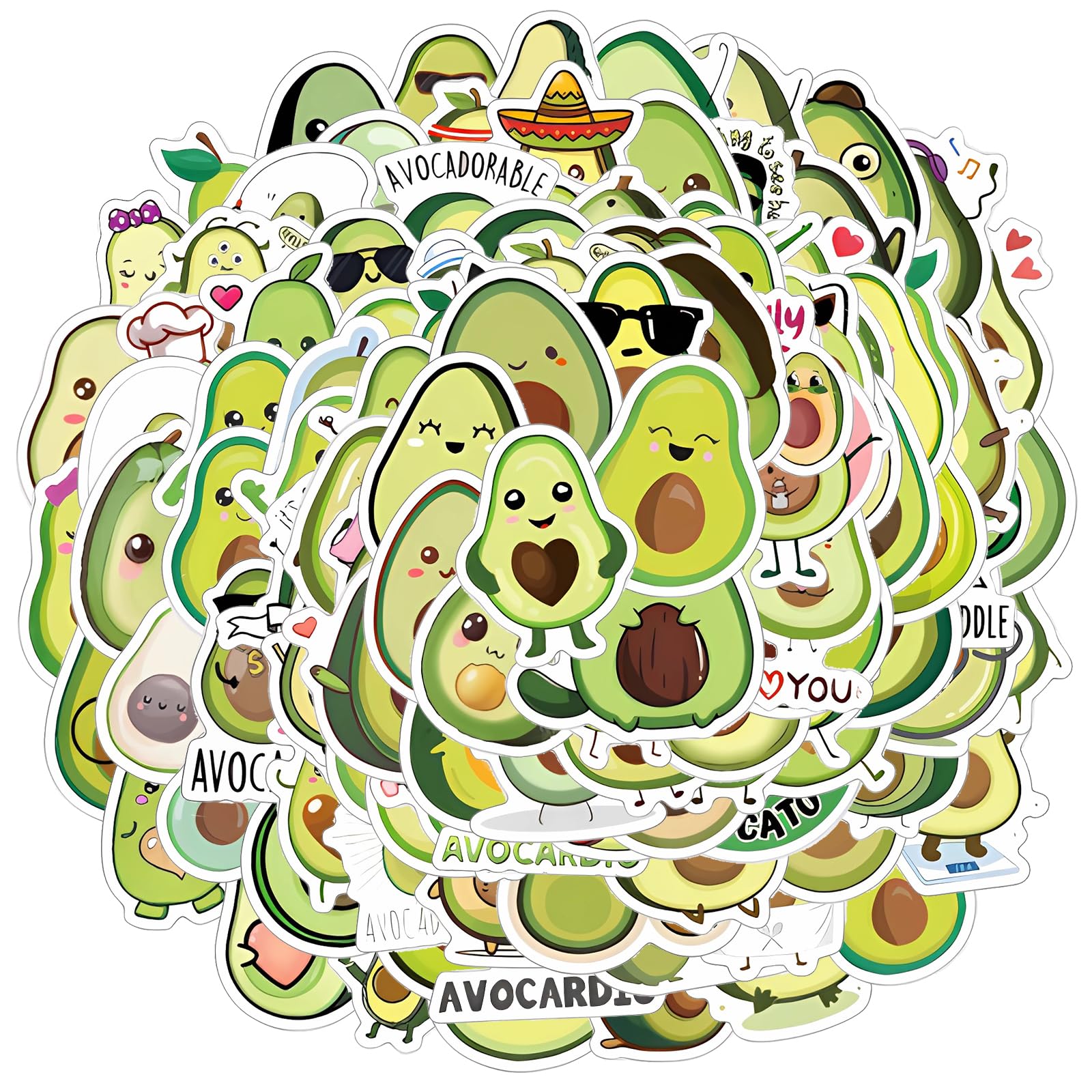 Bewudy 110pcs Avocado Stickers, Cute Avocado Cartoon Vinyl Waterproof Stickers Aesthetic Green Fruits Decals for Water Bottles Laptop Refrigerator Luggage Mobile Phone Skateboard Decor Stickers