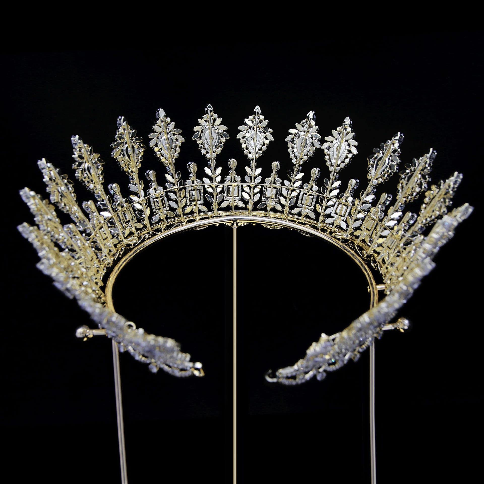 Tiaras redondas de lujo para boda, circonita cúbica, coronas de reina grande para mujer, corona grande, concurso, enormes accesorios para el cabello para novia