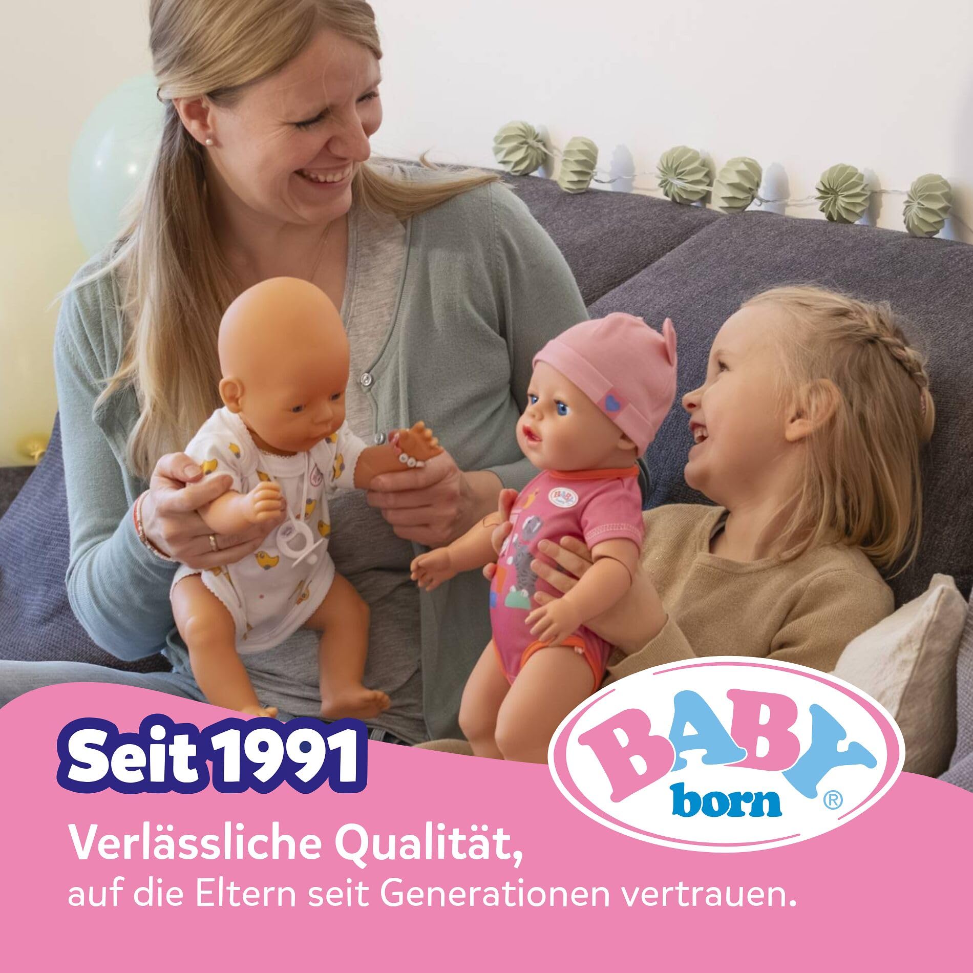 BABY Born Emma 43 cm Babypuppe mit Click & Play, 10 Funktionen | 8 Accessoires inklusive, funktioniert ohne Batterien, bewegliche Arme, ab 3 Jahren