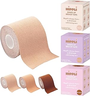 Nippli Shape Up Breast Tape Nude – Boob Tape extra Breit & Feuchtigkeitsbeständig – Nipple Cover 7,5cm x 5m, inkl. 10 Nipp...