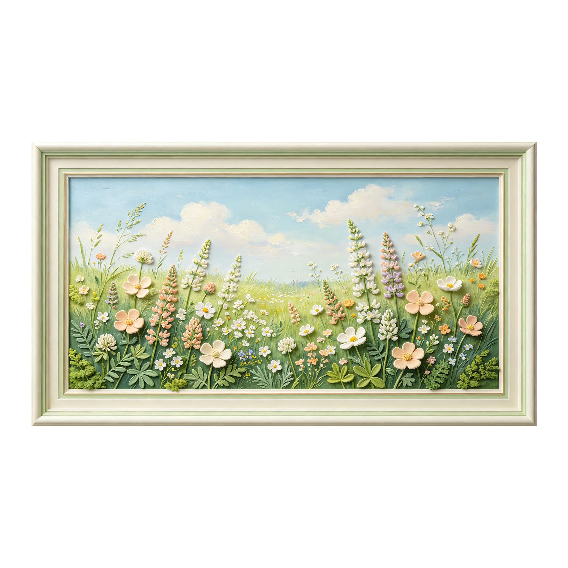 Murasolite 3D Framed Wall Art Meadow Wildflower Landscape Oil Painting SelfAdhesive Fabric Mural Wall Decor， Peel and Stick No Damage to Wall， AntiFall Safe Design for Bedroom Living Room