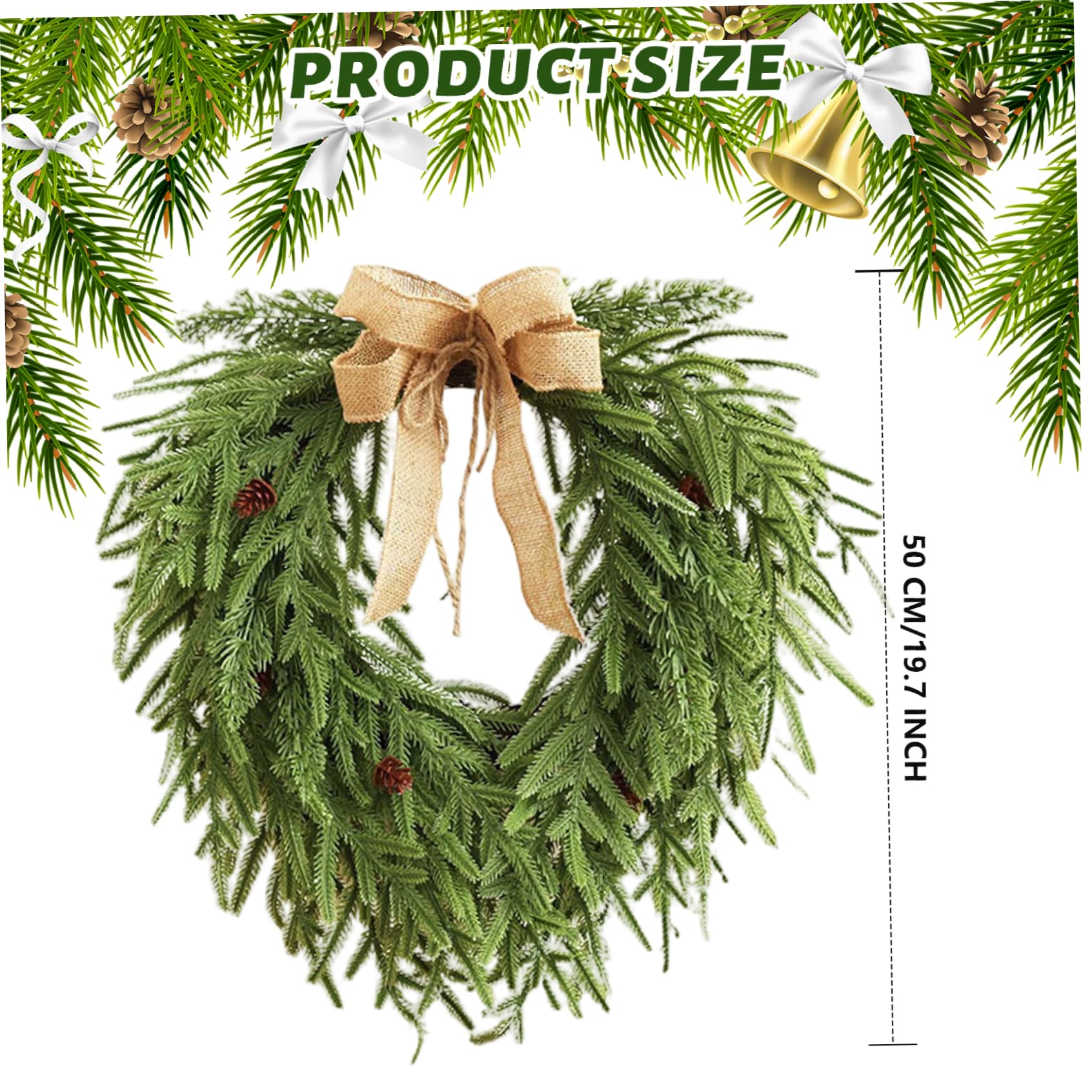Couronnes de Noël pour Porte d'entrée, Pommes de pin artificielles 50, 8 cm, Couronne pin du Norfolk pour Mur cheminée, décoration d'hiver, Couronne du Norfolk, couronnes Noël pour