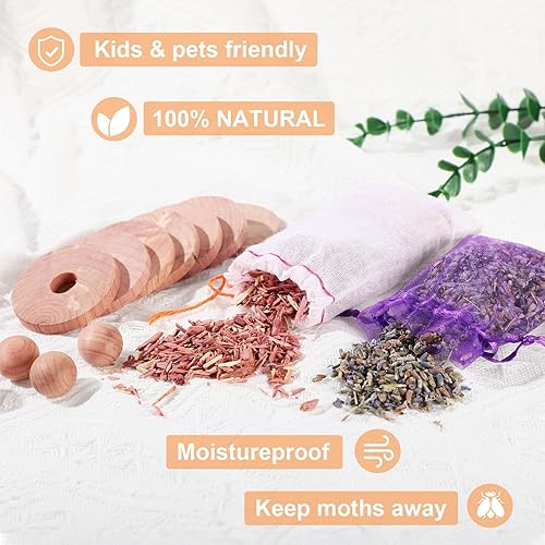 Miniatura 2 de 70 bolsas de cedro de lavanda para cajones, armarios, bloques de cedro, bolas de cedro, anillos de cedro para colgar ropa, bolsitas de lavanda,