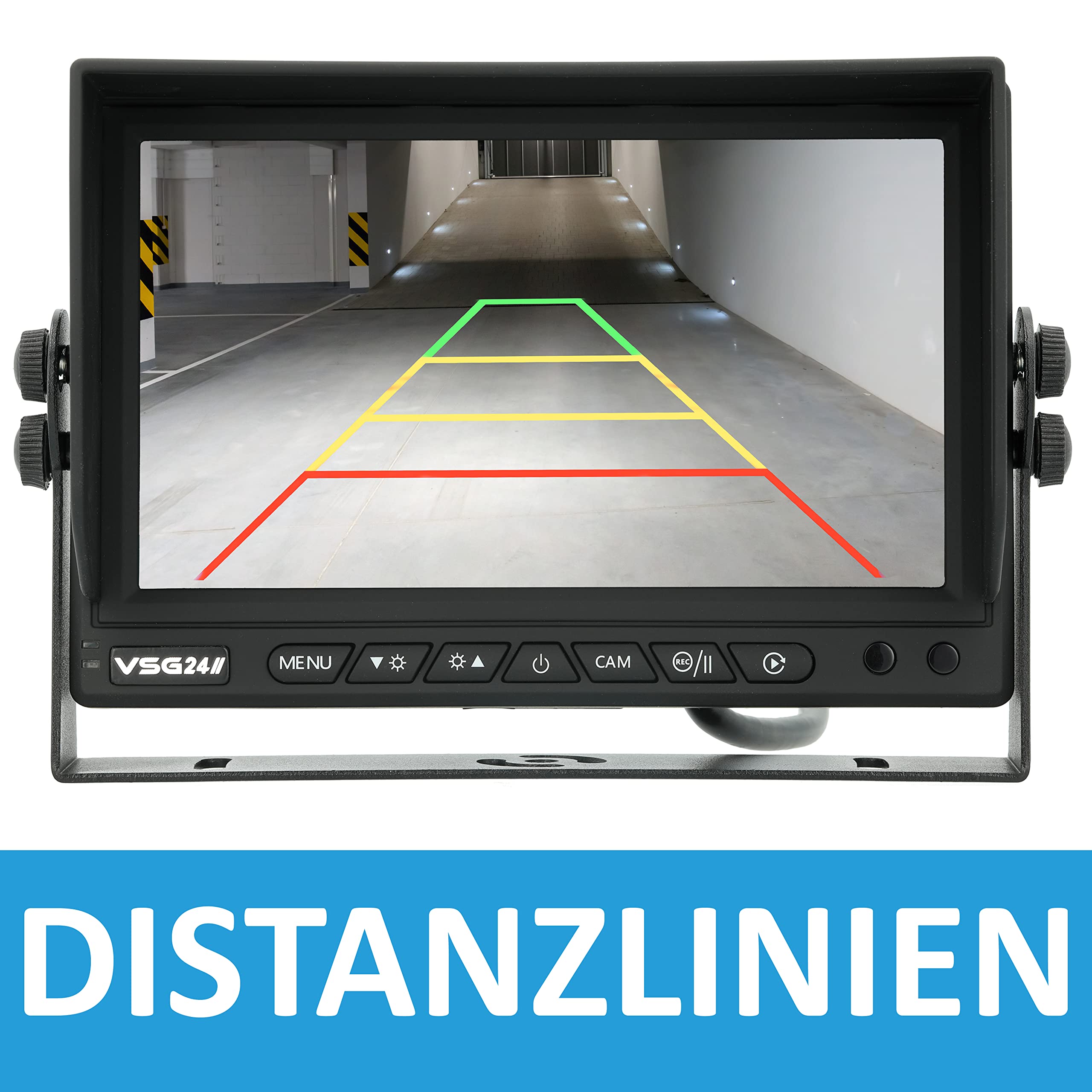 VSG24 Rückfahrmonitor MULTISCREEN HD – 1080P Monitor für Rückfahrkamera mit Split-Screen, Loop-Aufnahme, Rückspiegelfunktion, Trigger, 4 Kamera Eingänge, Einparkhilfe für Auto, LKW, Wohnmobil