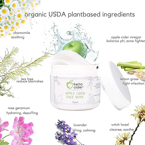 Miniatura 2 de Almohadillas de tóner facial para acné con vinagre de sidra de manzana, árbol de té orgánico, hamamelis, rosa, lavanda. Limpia, tonifica, hidrata,