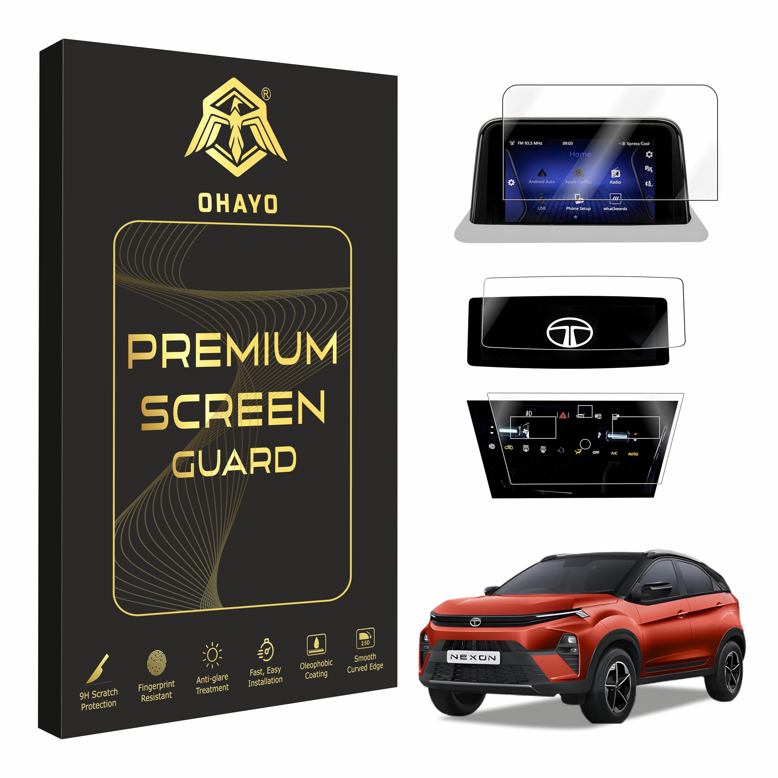 OHAYO 3 Pack Screen Protector for Tata Nexon 2023 Pure/Pure (S)/Creative | 7” Infotainment + Steering Controls + AC Panel Protection | 9H Hardness, Military Strength, Scratch Resistant, HD Clear, Bubble-Free | Not Tempered Glass-image-14