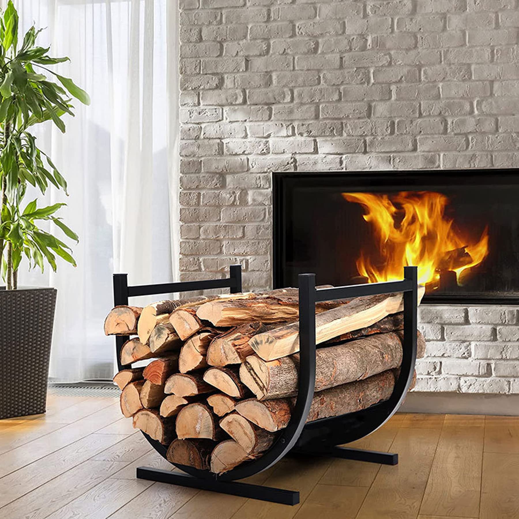 Froadp Support à Bois de Chauffage 44x37x40cm Range-Bûches Porte Buche Intérieur Extérieur