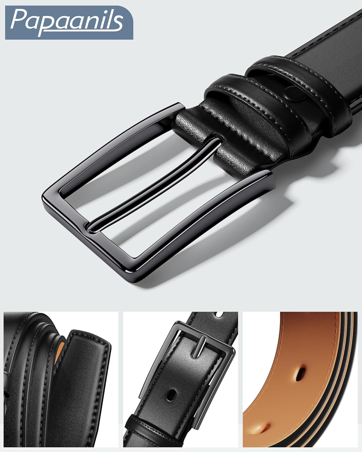 Mens Dress Belt,Mens Leather Belts for Jeans, Belt 1.38" Width - Image 5