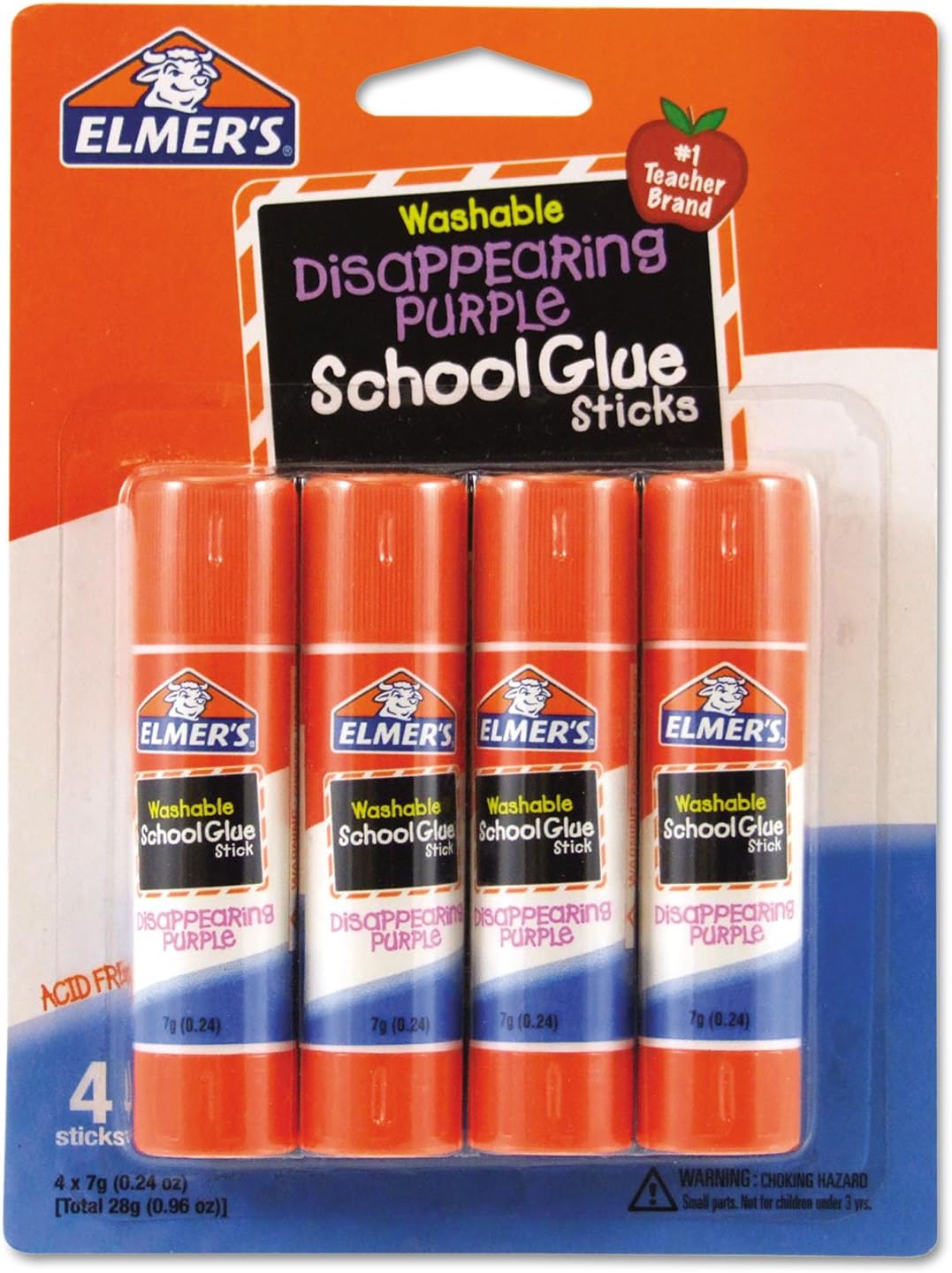 E543 Washable School Glue Sticks, Disappearing Purple, 4/Pack