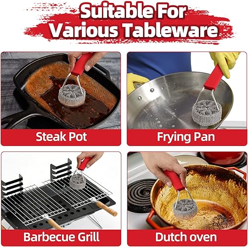 Miniatura 6 de Limpiador de malla de hierro fundido con asa, limpiador para sartenes y ollas, raspador de acero inoxidable de alta calidad para sartenes, diseño