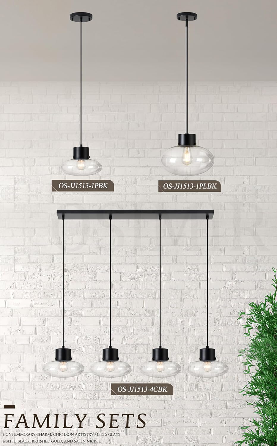Glass Pendant Lights Kitchen Island, 1-Light Black Modern Pendant Light with Clear Glass, Mini Hanging Ceiling Lighting for Kitchen Sink Bathroom Bedroom, Adjustable Cord, OS-JJ1513-1PBK