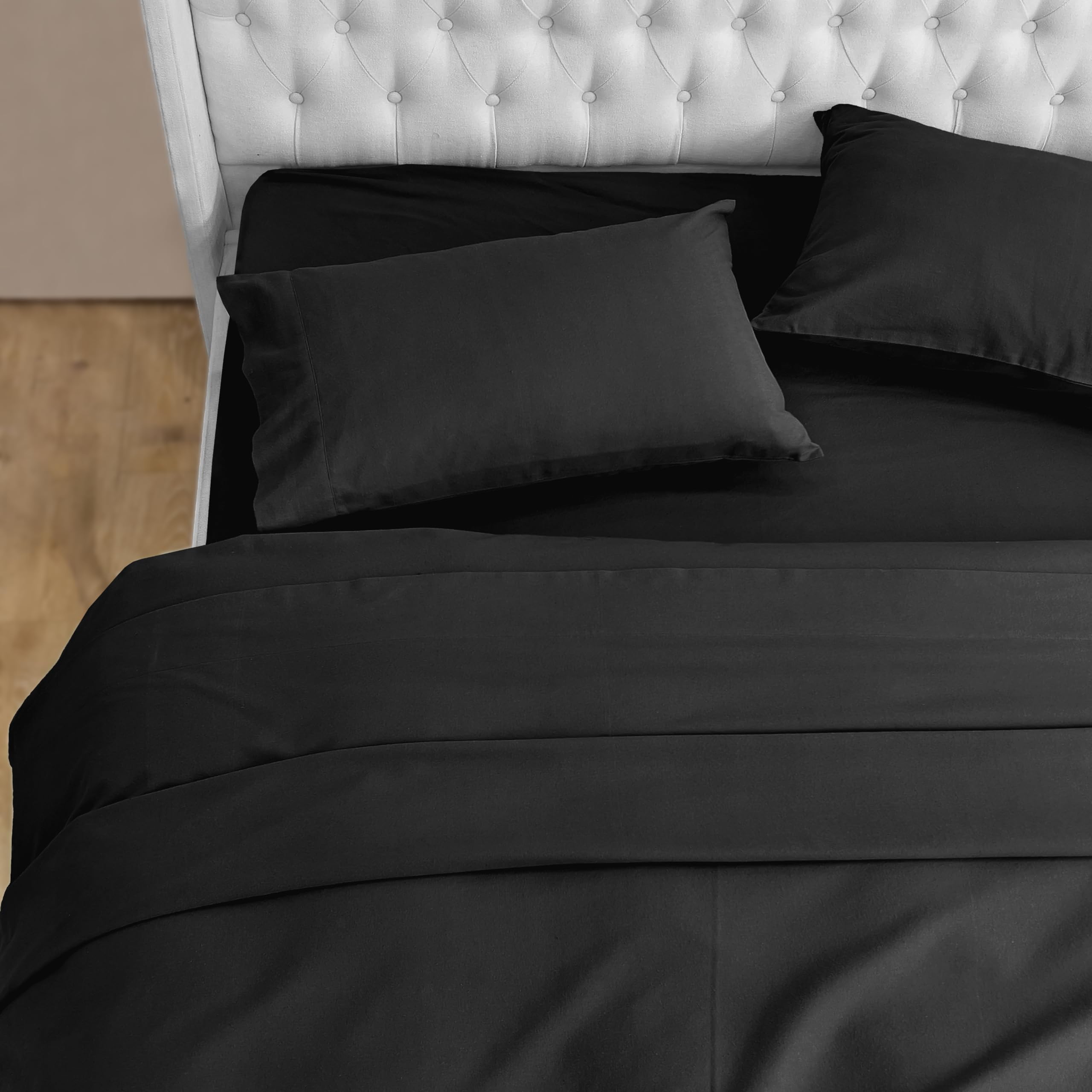 Elegant Comfort Juego de sábanas Suaves de Franela 100% algodón Turco, 4 Piezas, Ultra Suaves, acogedoras, cálidas y Antibolitas, tamaño matrimonial, Color Negro