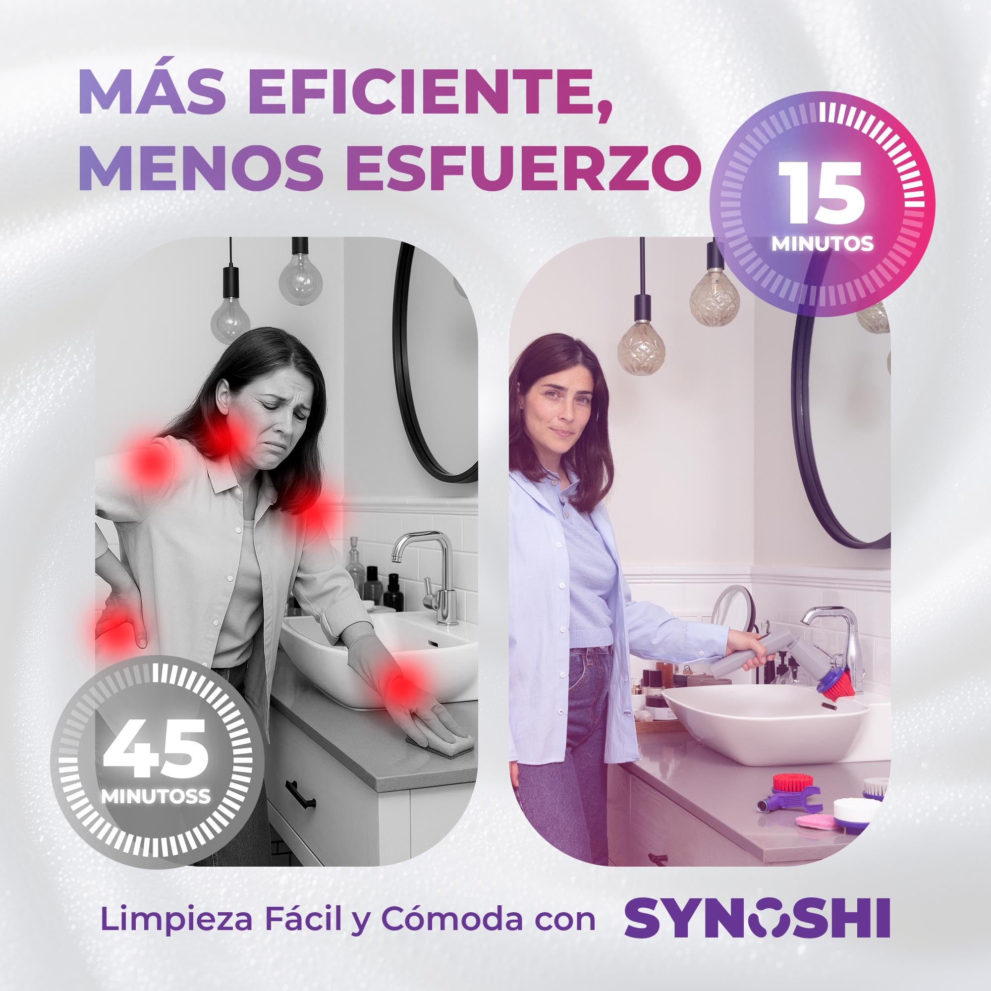 Synoshi Pro Kit Cepillo Eléctrico Giratorio con Accesorios | Incluye cepillo redondo, 2 cepillos cónicos, esponja mágica y mango extensible. Recargable.