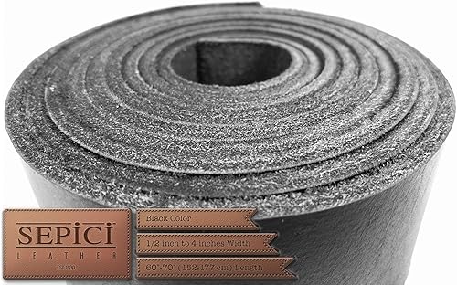 Miniatura 7 de Sepici - Correa de piel negra de 12 pulgadas a 4 pulgadas de ancho, 60-70 pulgadas de largo (peso pesado)