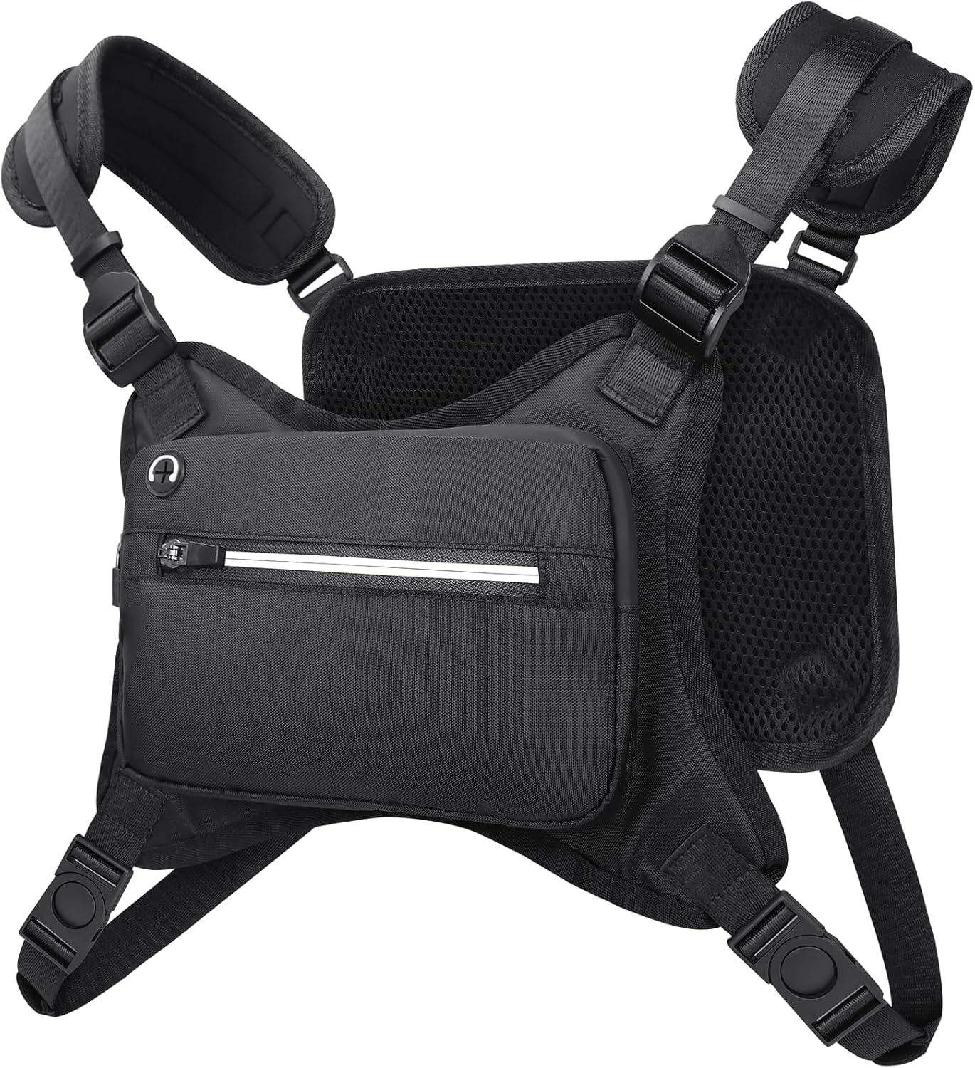 Water Resistant Chest Pack, Lightweight Chest Bag with Reflective Strip, Built-in Phone Holder & Extra Storage, Running Vest Workout Bag for Runners Cycling Biking Jogging, Black