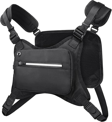 Miniatura 1 de Bolsa de pecho resistente al agua, bolsa ligera con tira reflectante, soporte para teléfono integrado y almacenamiento adicional, chaleco para