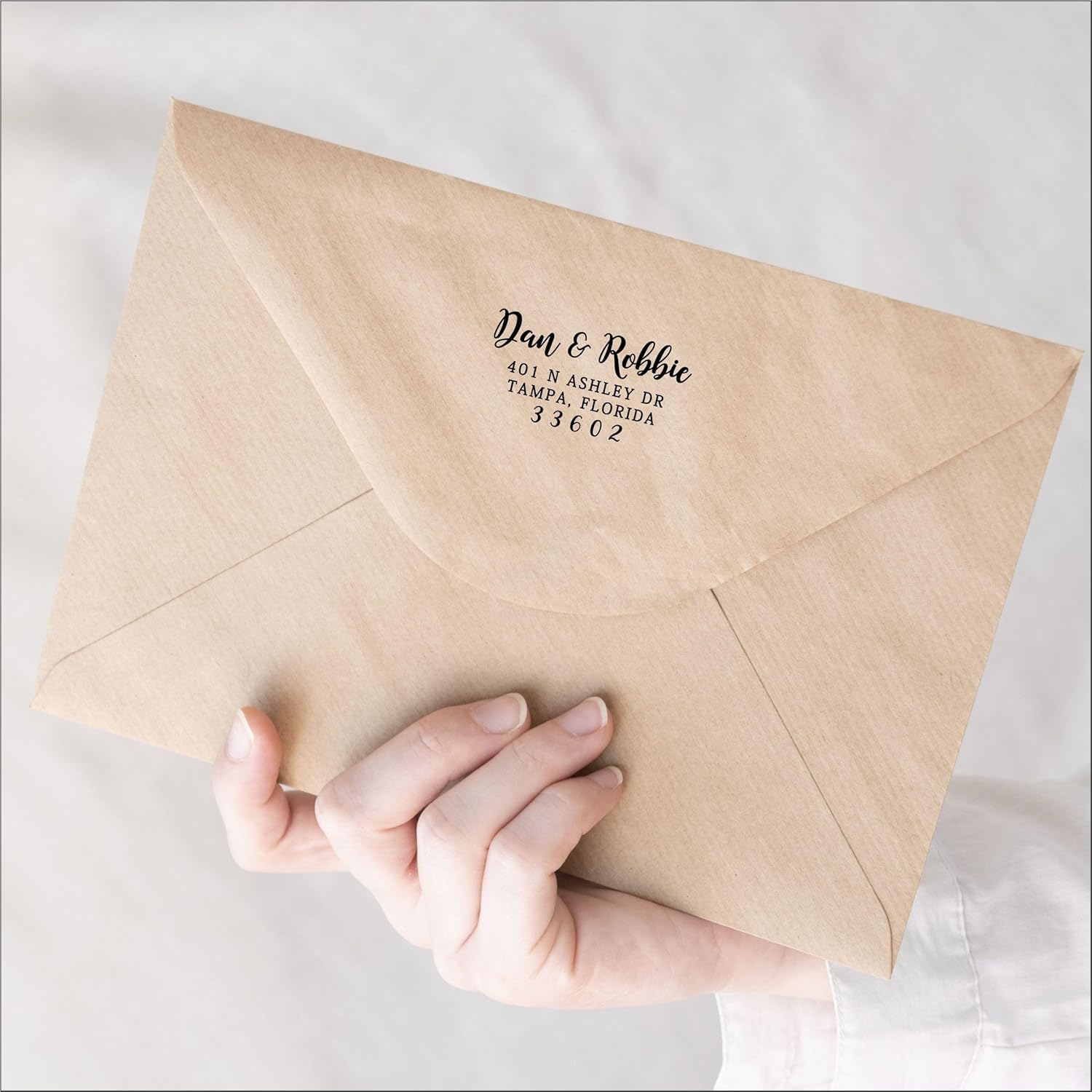 Self Inking Return Address Stamp - Pretty Script and Serif - Custom Rubber Stamper with Black Ink, for Wedding Invitations, Envelopes, Mail