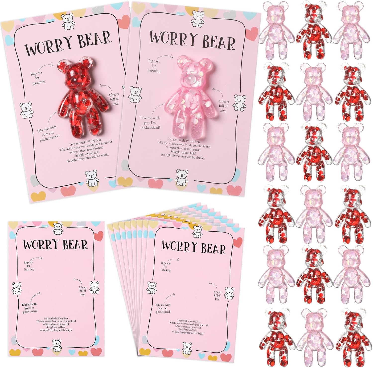 party greeting 20 Set Pocket Bear Hug Emotional Support Gifts Mental Health Anxiety Relief Positivity Autism Fidget Gift Stress Relief Gift for Boy Girls Valentine’s Day Favor Gift（Pink）