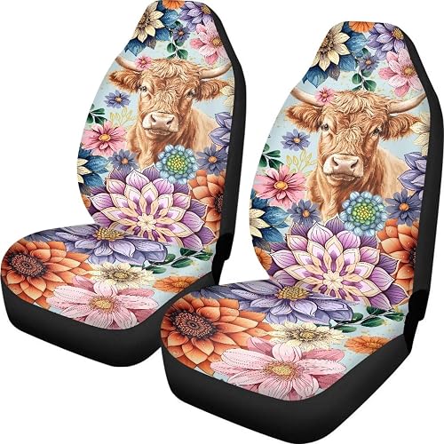 TOADDMOS Rutschfester Autositzbezug, nur Vordersitze, Boho-Mandala, Hochlandkuh,
