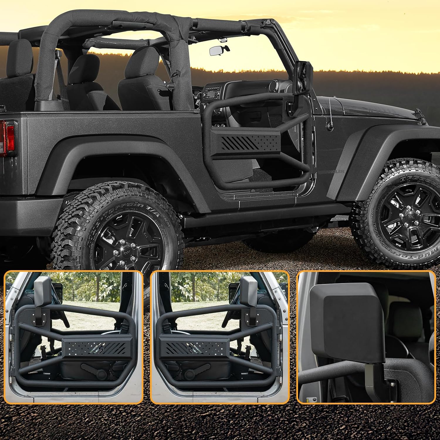 Tube Door Half Doors Tubular Door with Mirror for 2007-2018 Jeep Wrangler JK JKU（2 Doors）