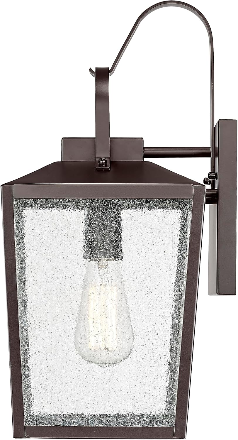 ML Lighting | Devens Collection | 42652-PBZ | 18" Modern One Bulb Outdoor Steel Medium Wall Sconce | Anti-Rust Powder Coat Bronze with Clear Seeded Glass Shade | Exterior Ambient Light for Safety