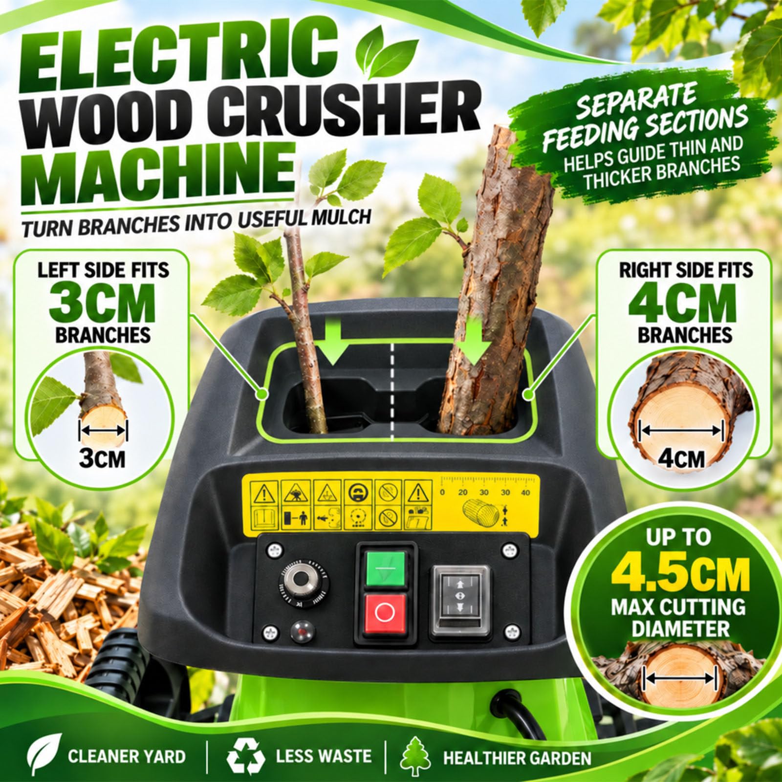 Broyeur De Bois Électrique,Broyeur De Végétaux,Fonction Marche Arrière