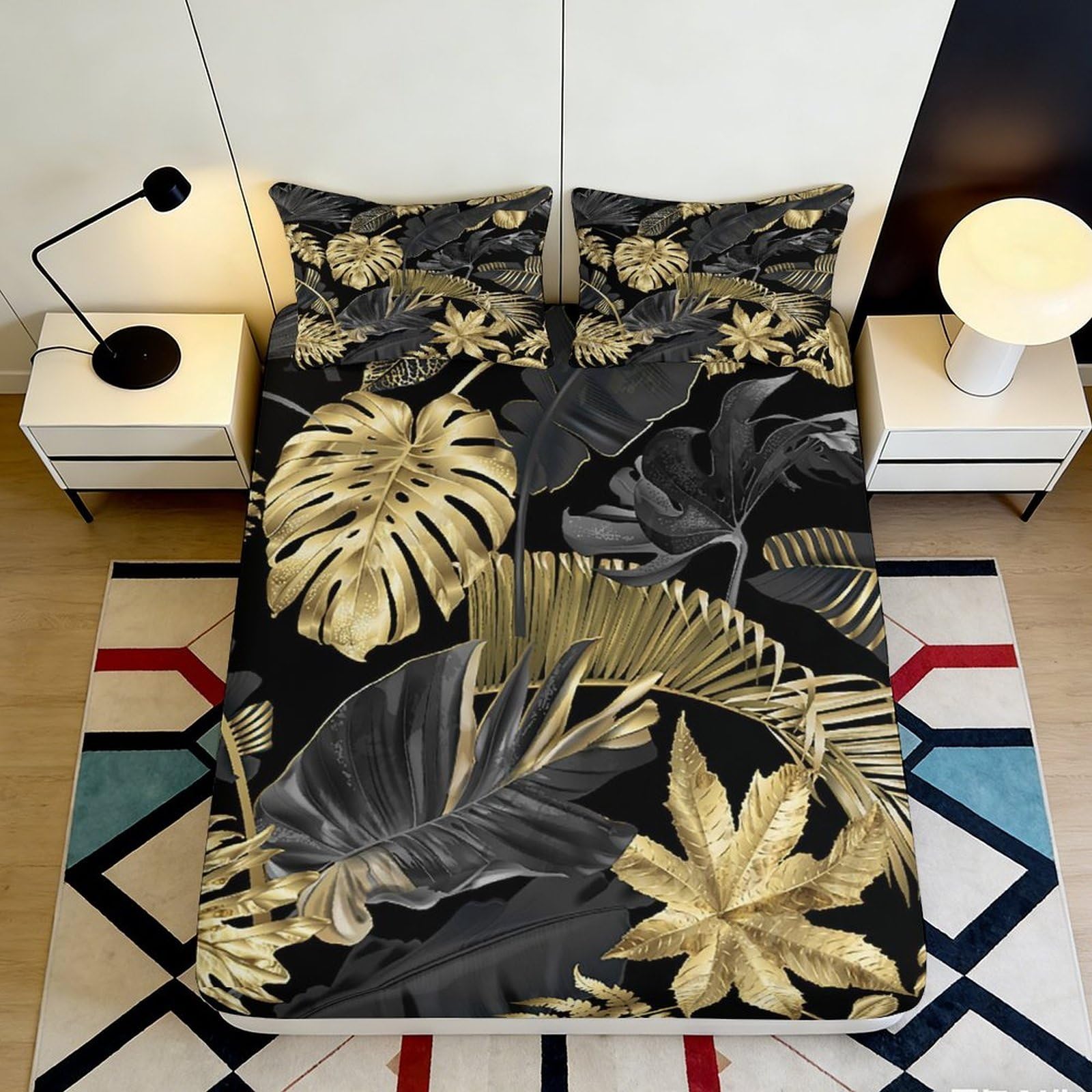 Ctjqhvmx Style-1 3D Printed Tropical Leaf Fitted Sheet Microfiber Non-Slip Deep Pocket Botanical Mattress Fitted Cover Full Wrap Bedroom Bedding For Adults 90X200x25cm 90X200x25cm