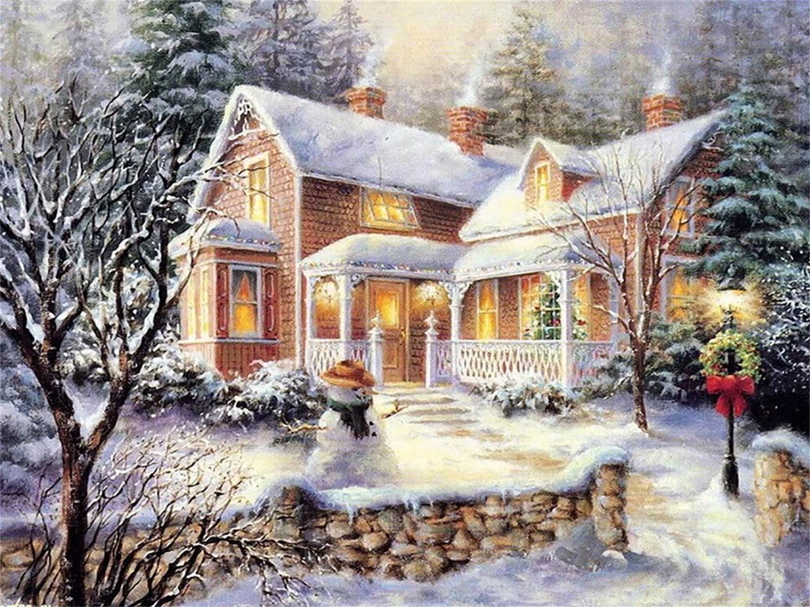Photo 1 of *** 2 QTY *** 5D Square Diamond Painting Kits for Adults,Diamond Art Full Drill Painting Christmas Snow Scene 12x16inch