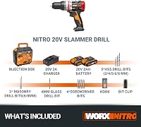 Worx 20V Akkumulátoros Ütvefúró-Csavarozó - Szénkefe Nélküli Motor, 60Nm Nyomaték, 2000 RPM, 2db 2.0Ah Akkuval, Fúrószár Készlettel, Fához,  9