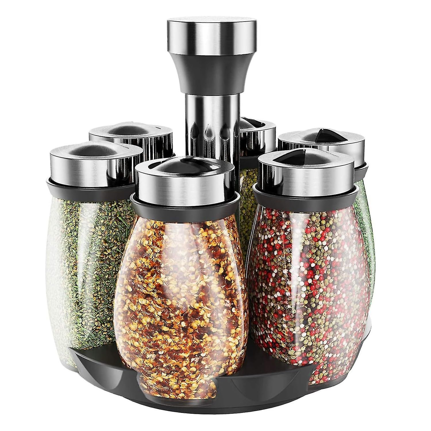PRIME PICK 6-Jar Revolving Spice Rack Organizer, Dispenser Tiered Shelf Spinning Countertop Herb And Spice Rack Organizer With 6 Glass Jar Bottles (Spices Not Included) (B0CTFCBL9X) Amazon Price History, Amazon Price Tracker