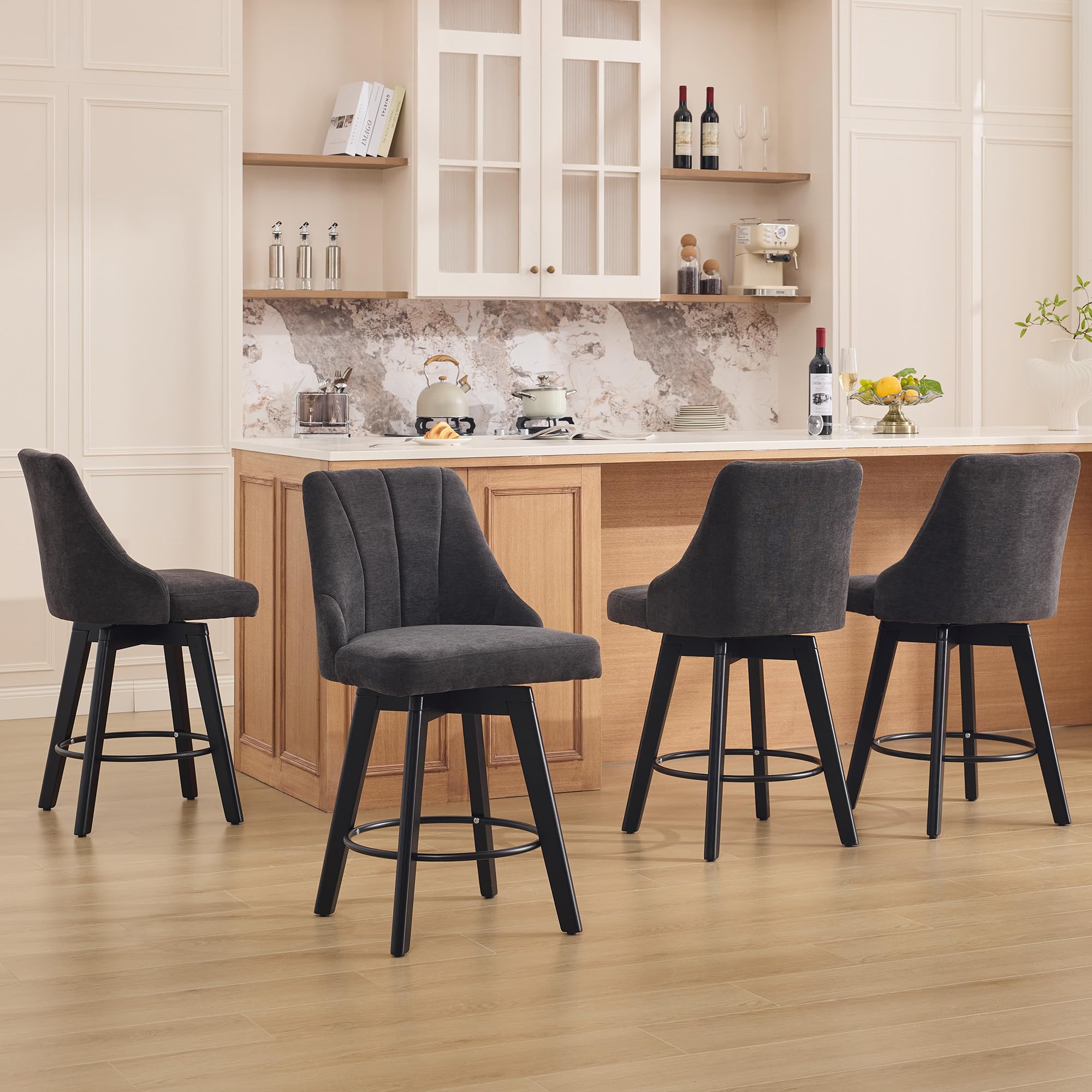 Tabourets de bar avec dossier pivotant bois et tissu cuisine