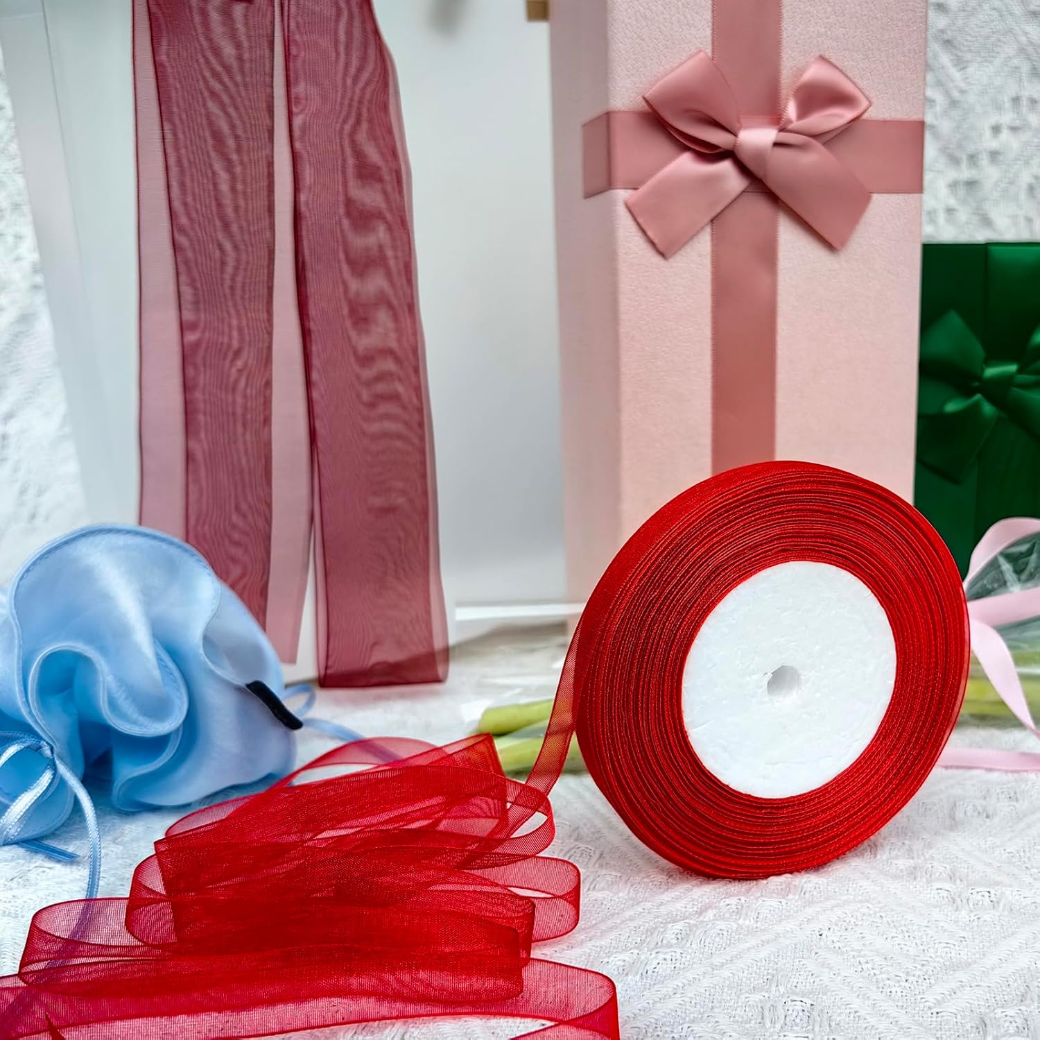 50 Yards (1 Roll) 0.5" Solid Organza Ribbon Craft Bow Party